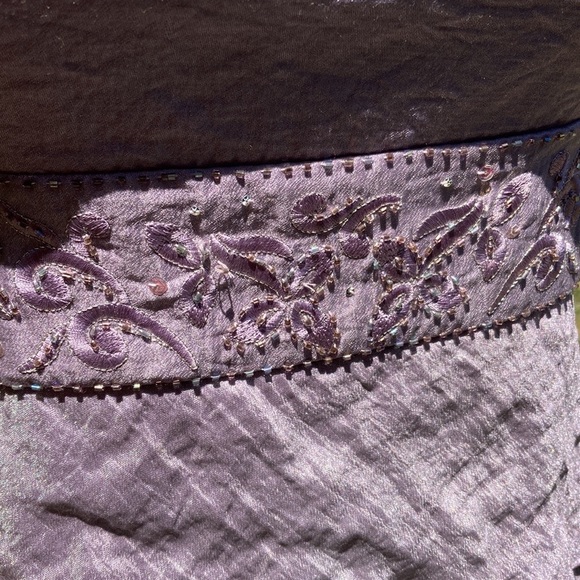 Tiered ruffle lavender-gray sequin/bead/embroidered waist dress size 14P - Picture 3 of 6